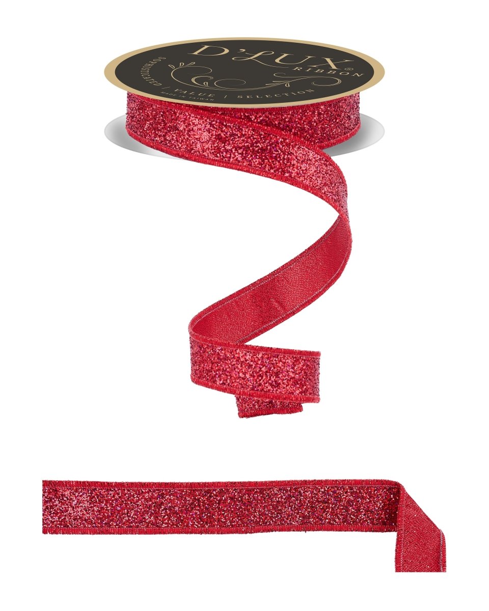 Shop For 7/8in Glitter Fused Ribbon: Laser Red (10 Yards)