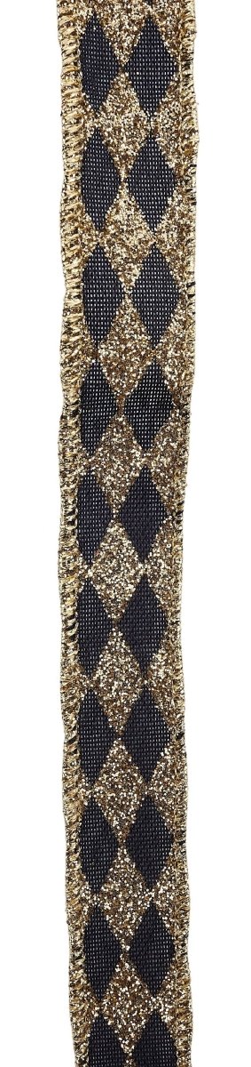 Shop For 7/8in Glitter Harlequin Check Ribbon: Black/Gold (10 Yards)