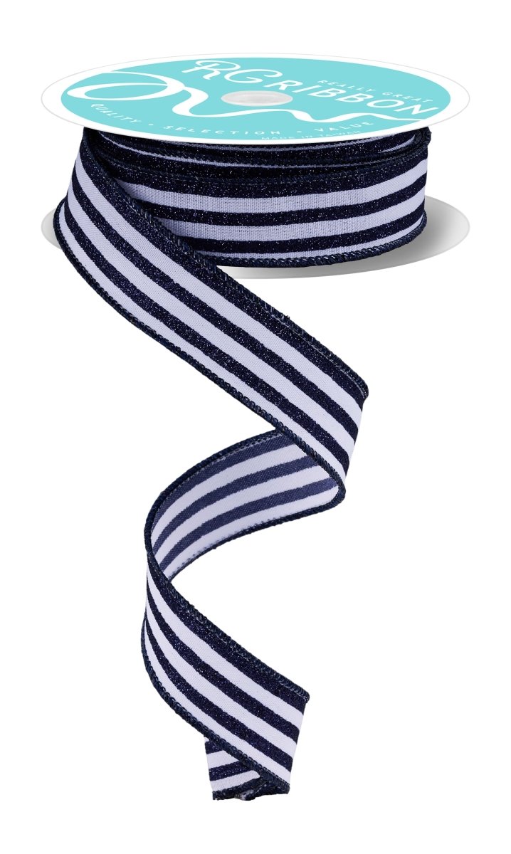 Shop For 7/8in Glitter Vertical Stripe Ribbon: Navy Blue/White (10 Yards)