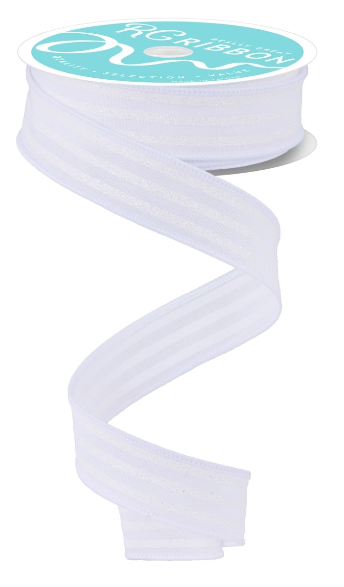 Shop For 7/8in Glitter Vertical Stripe Ribbon: White (10 Yards)
