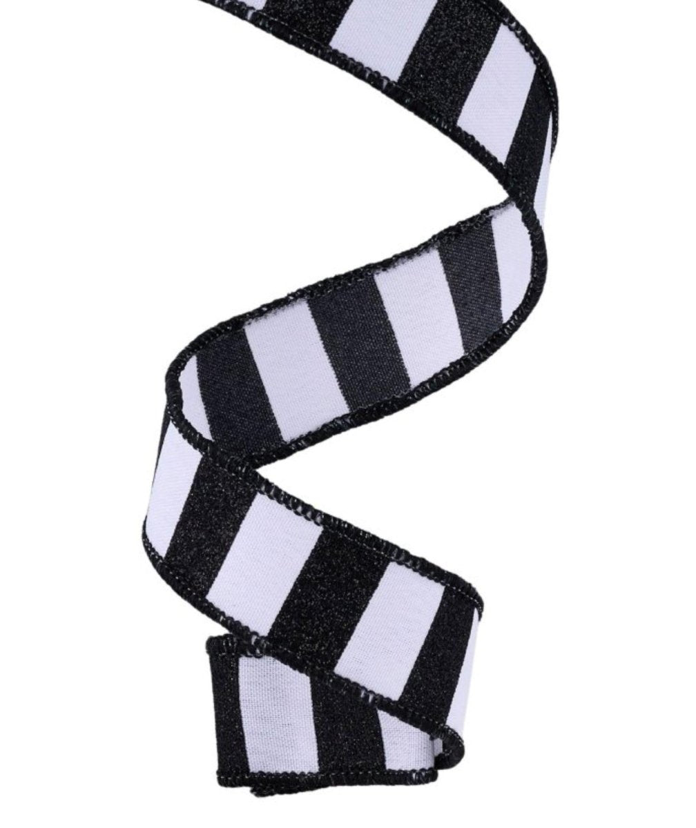 Shop For 7/8in Horizontal Glitter Stripe Ribbon: Black/White (10 Yards)