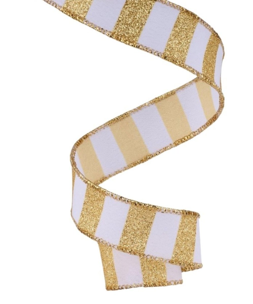 Shop For 7/8in Horizontal Glitter Stripe Ribbon: Gold/White (10 Yards)