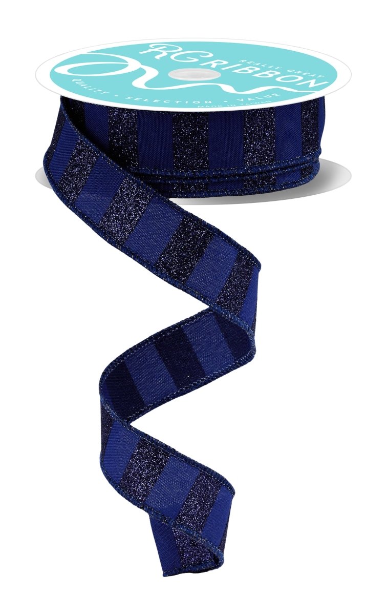 Shop For 7/8in Horizontal Glitter Stripe Ribbon: Navy Blue (10 Yards)