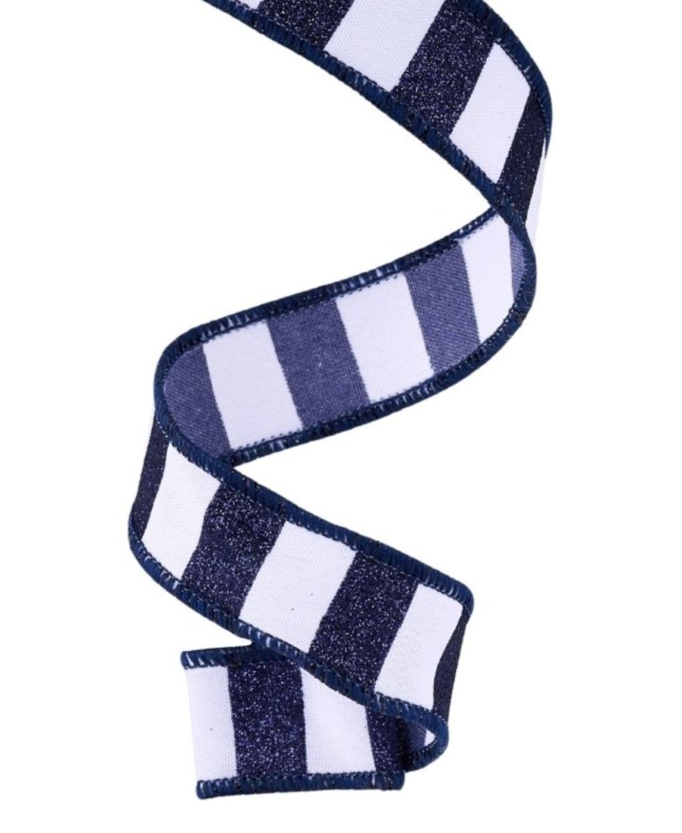 Shop For 7/8in Horizontal Glitter Stripe Ribbon: Navy Blue/White (10 Yards)