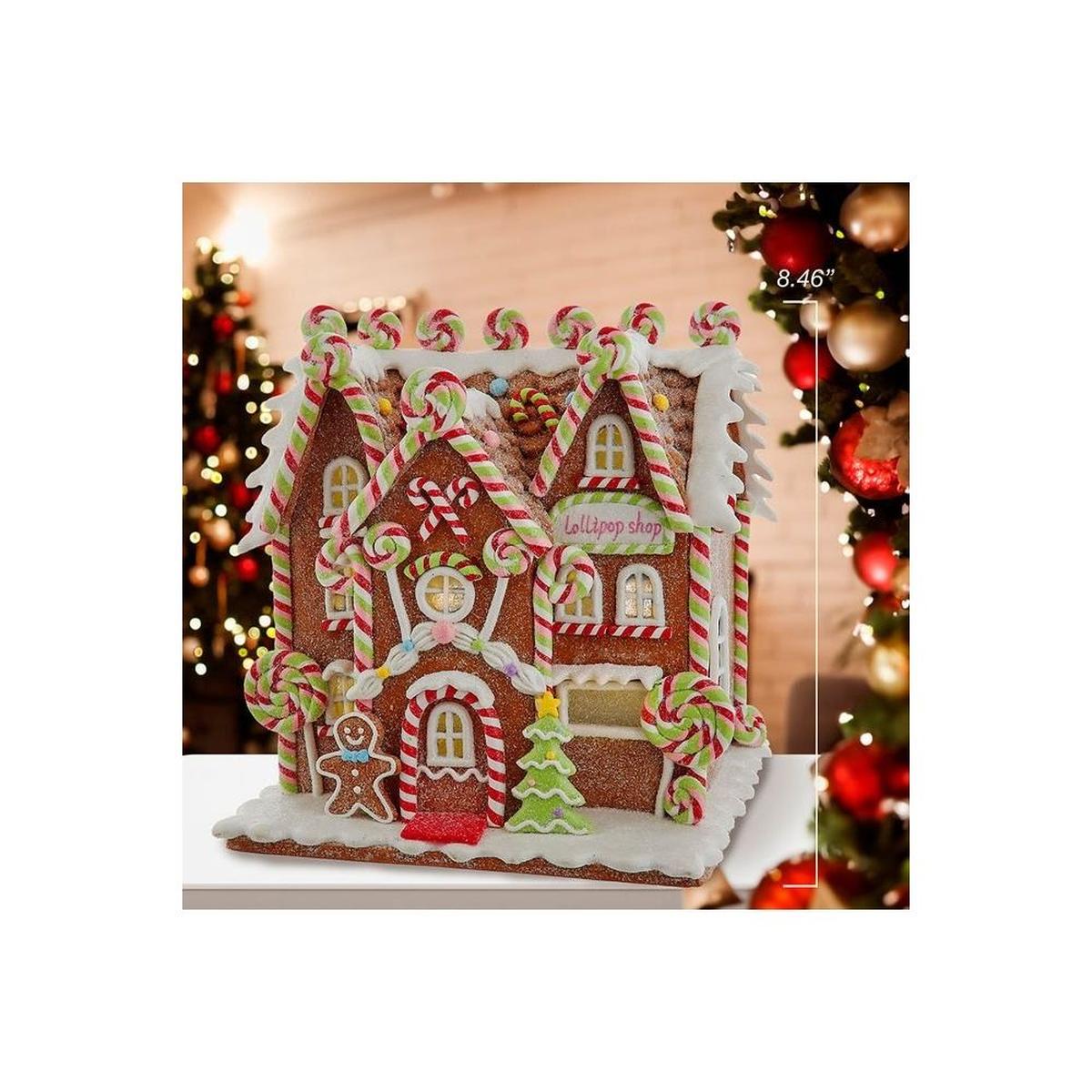 Shop For 8" LED Lighted Gingerbread Lollipop Shop