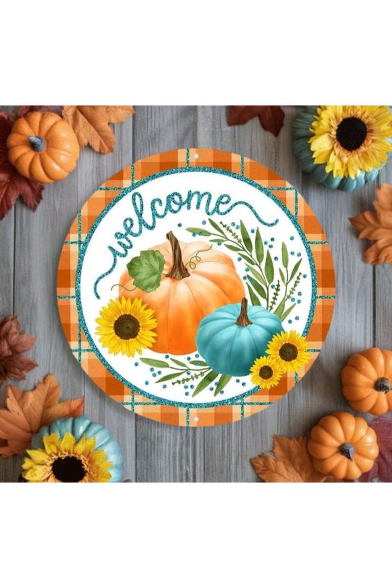 Shop For 8" Metal Sign: Glitter Welcome Pumpkins