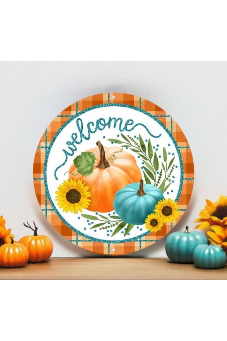 Shop For 8" Metal Sign: Glitter Welcome Pumpkins