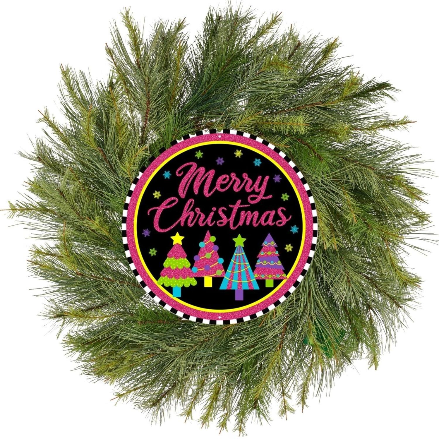 8" Metal Sign: Merry Bright Christmas