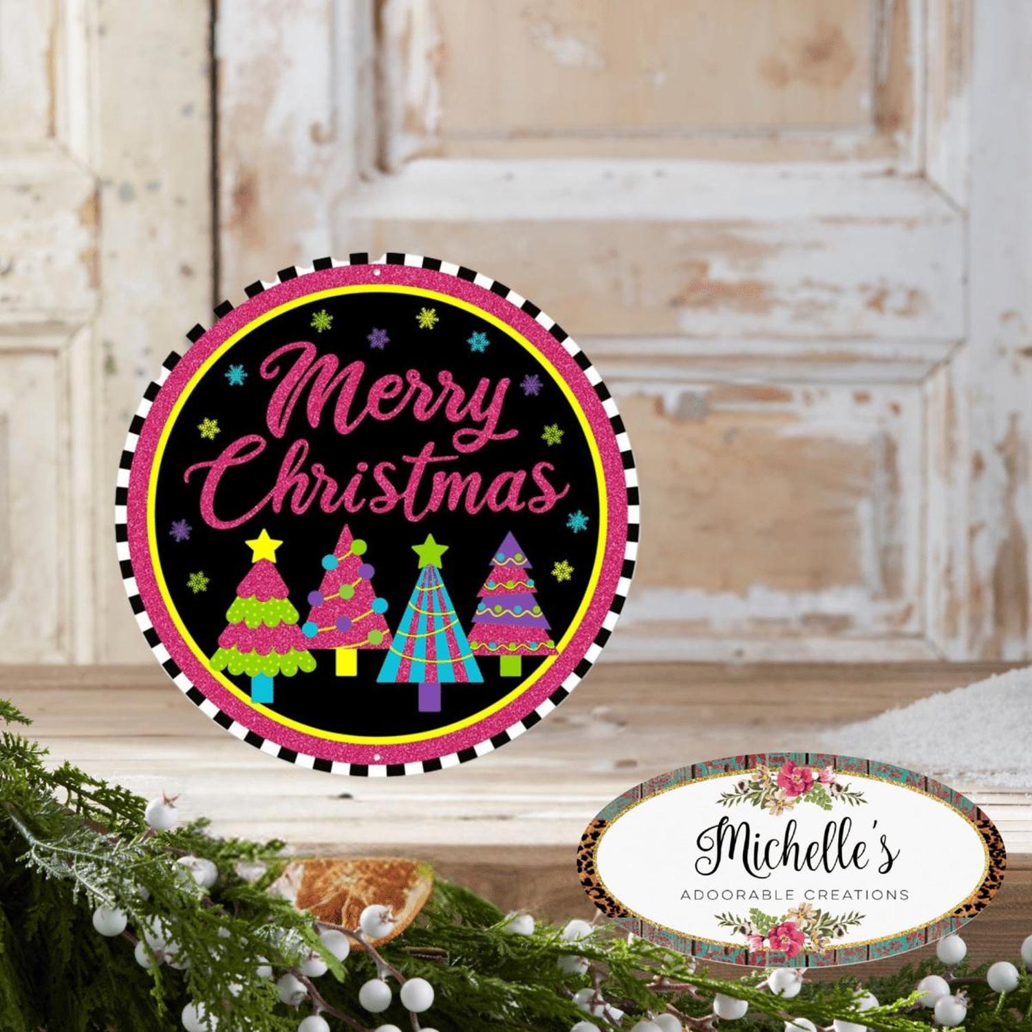 8" Metal Sign: Merry Bright Christmas