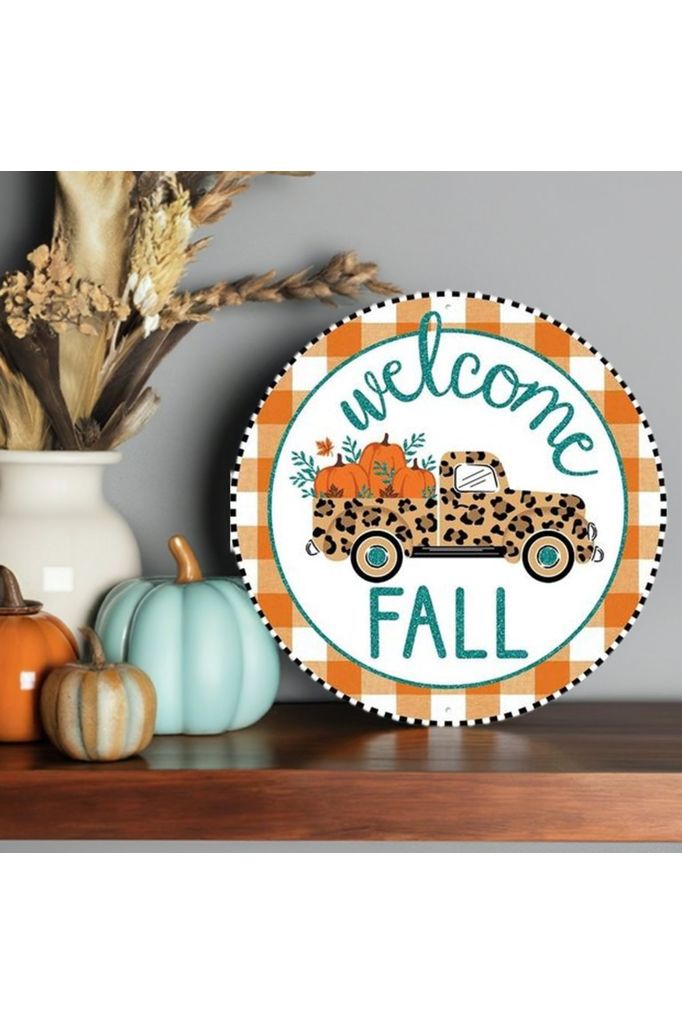 Shop For 8" Metal Sign: Welcome Fall Leopard Truck at Michelle's aDOORable Creations