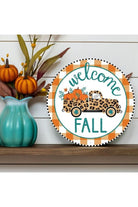 Shop For 8" Metal Sign: Welcome Fall Leopard Truck at Michelle's aDOORable Creations