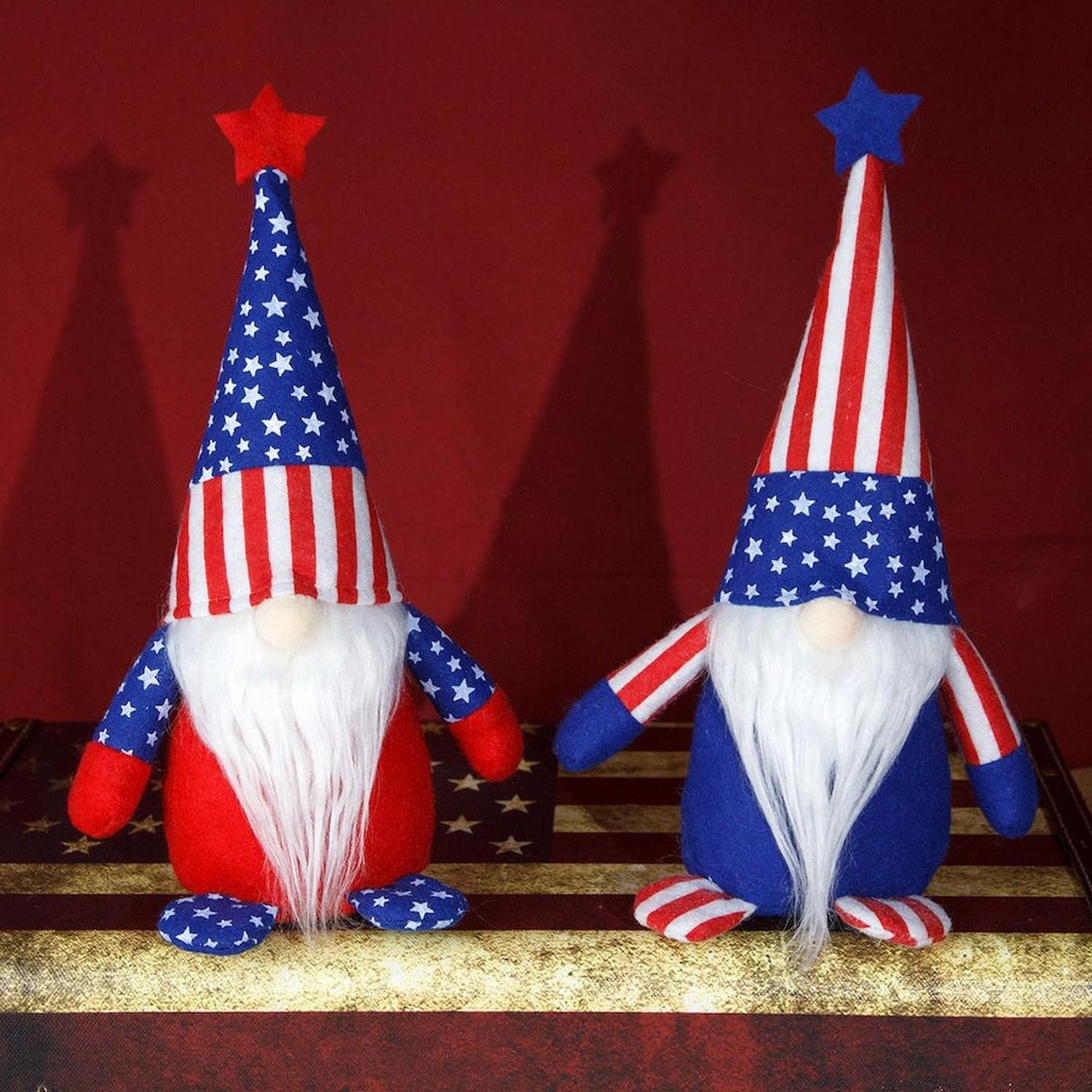 American Flag Colored Plush Gnome, Patriotic Home Decor