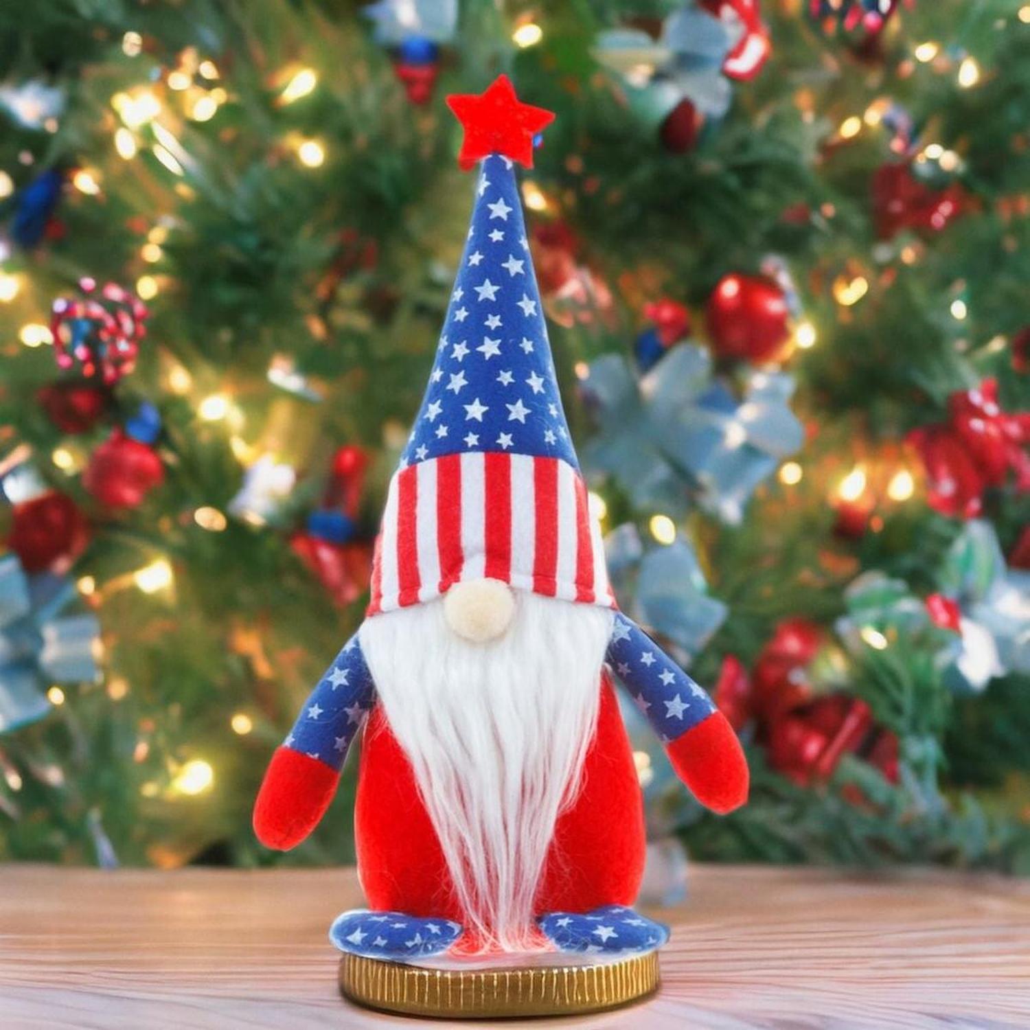 American Flag Colored Plush Gnome, Patriotic Home Decor
