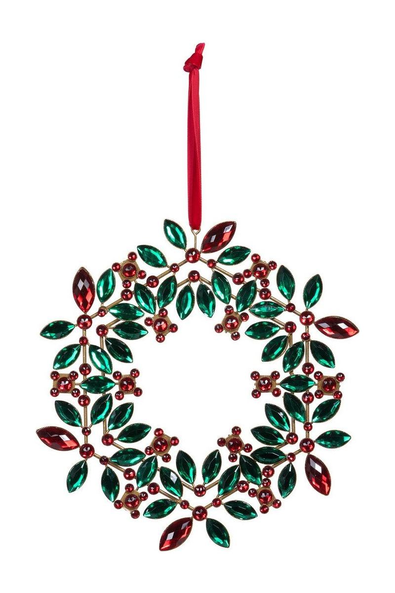 Shop For 9.5" Jeweled Holly Wreath Ornament: Red/Green