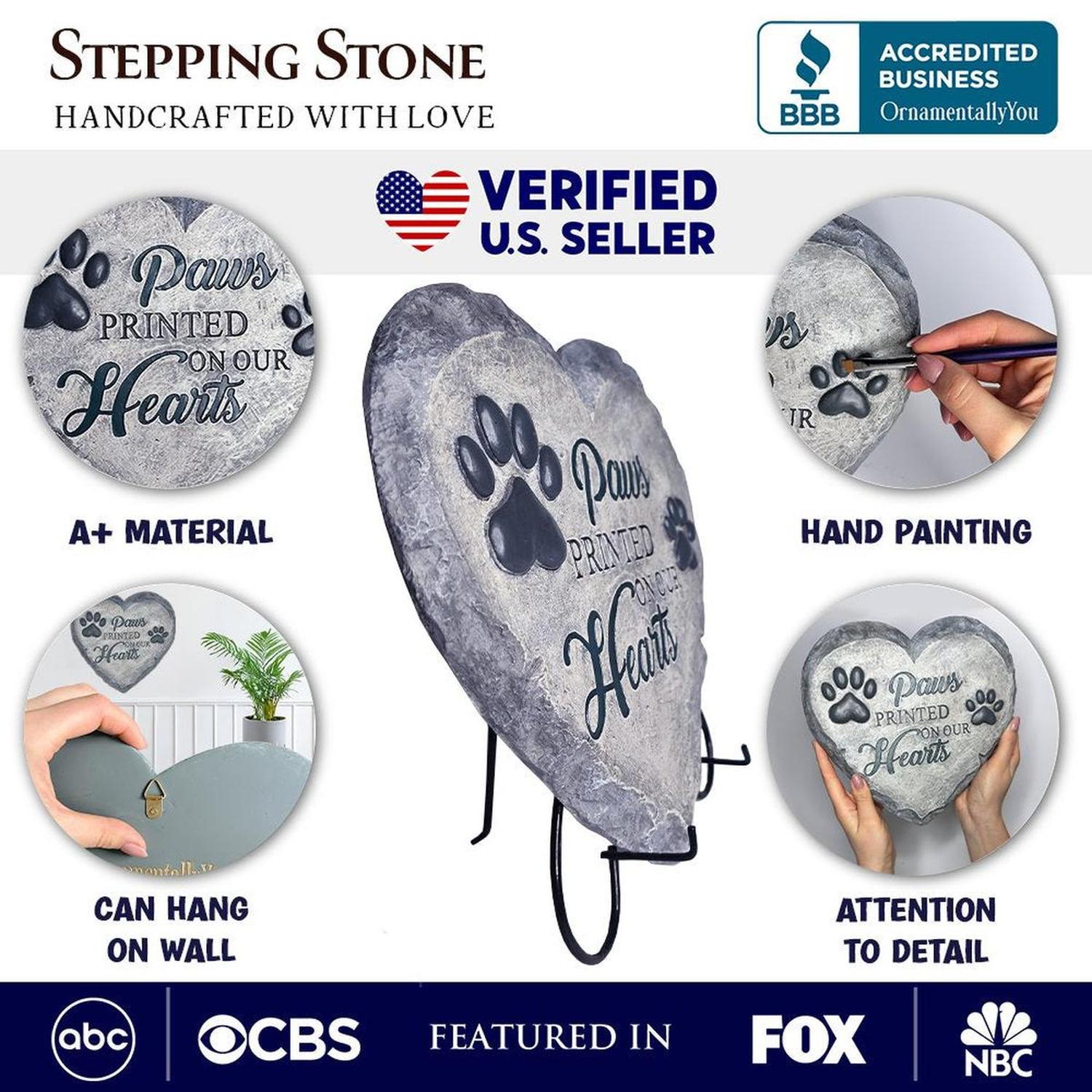 Paws Printed on our Hearts Memorial Stepping Stone for Pet, 9.5" Dog Funeral and Pet Cemetery Decor