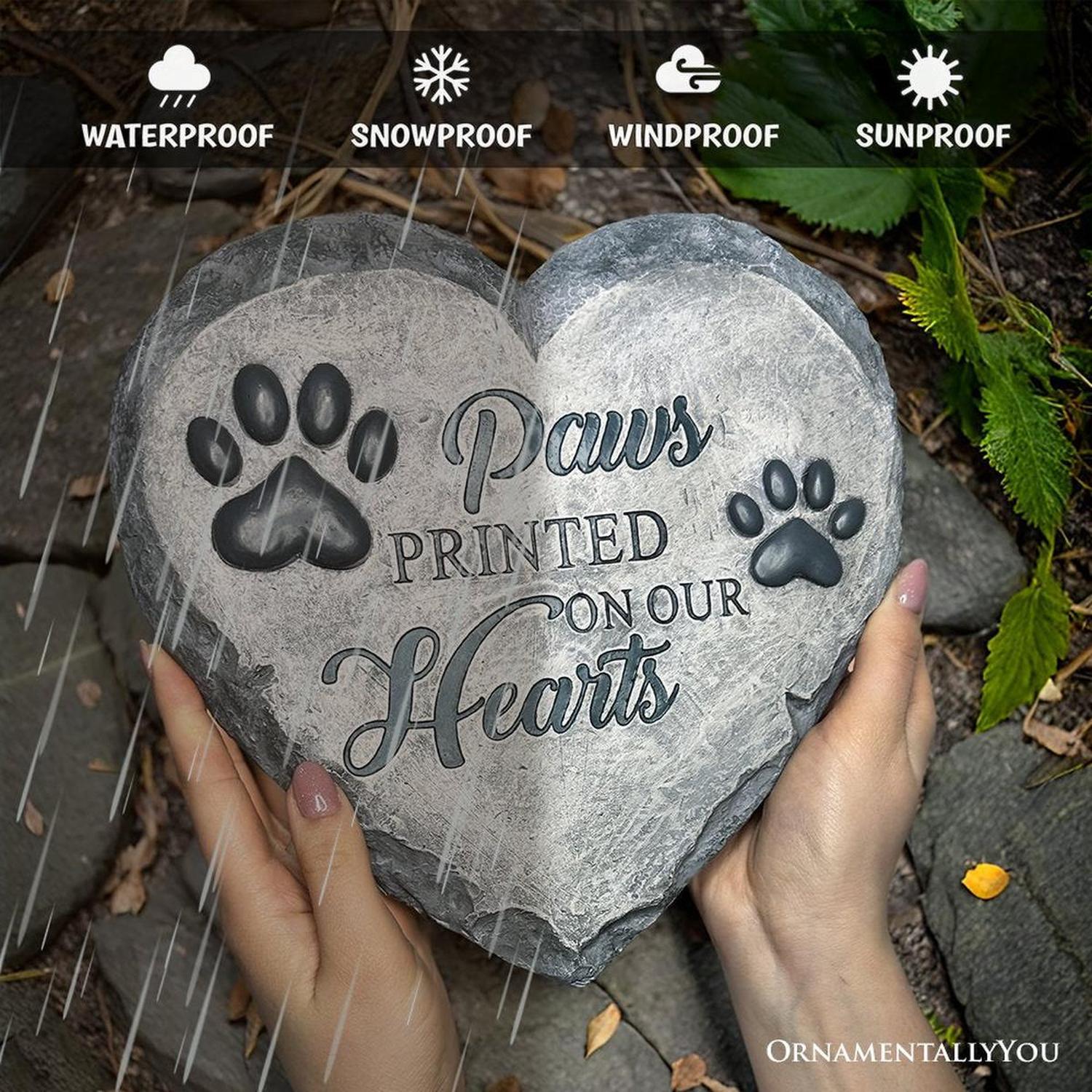 Paws Printed on our Hearts Memorial Stepping Stone for Pet, 9.5" Dog Funeral and Pet Cemetery Decor