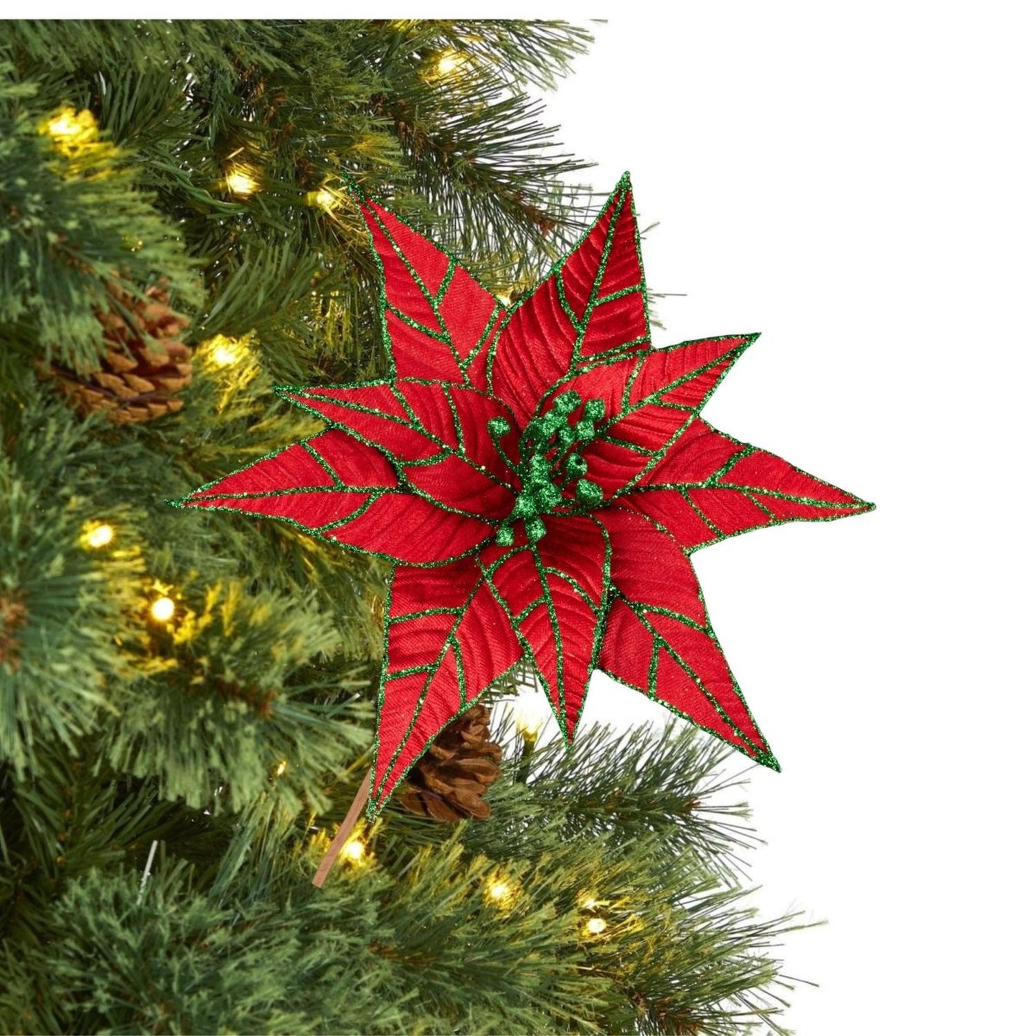 9.5" Red Velvet Poinsettia Stem