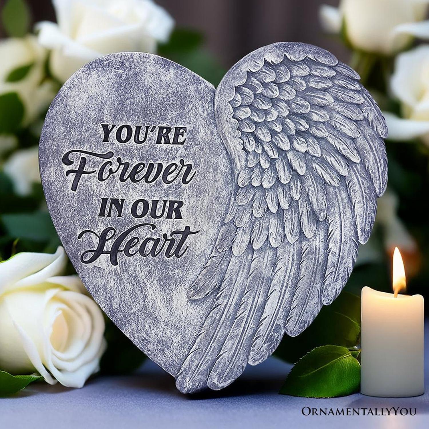 You’re Forever in Our Hearts Angel Wing Stepping Stone, 9.5" Garden Decorative Memorial Resin Figurine