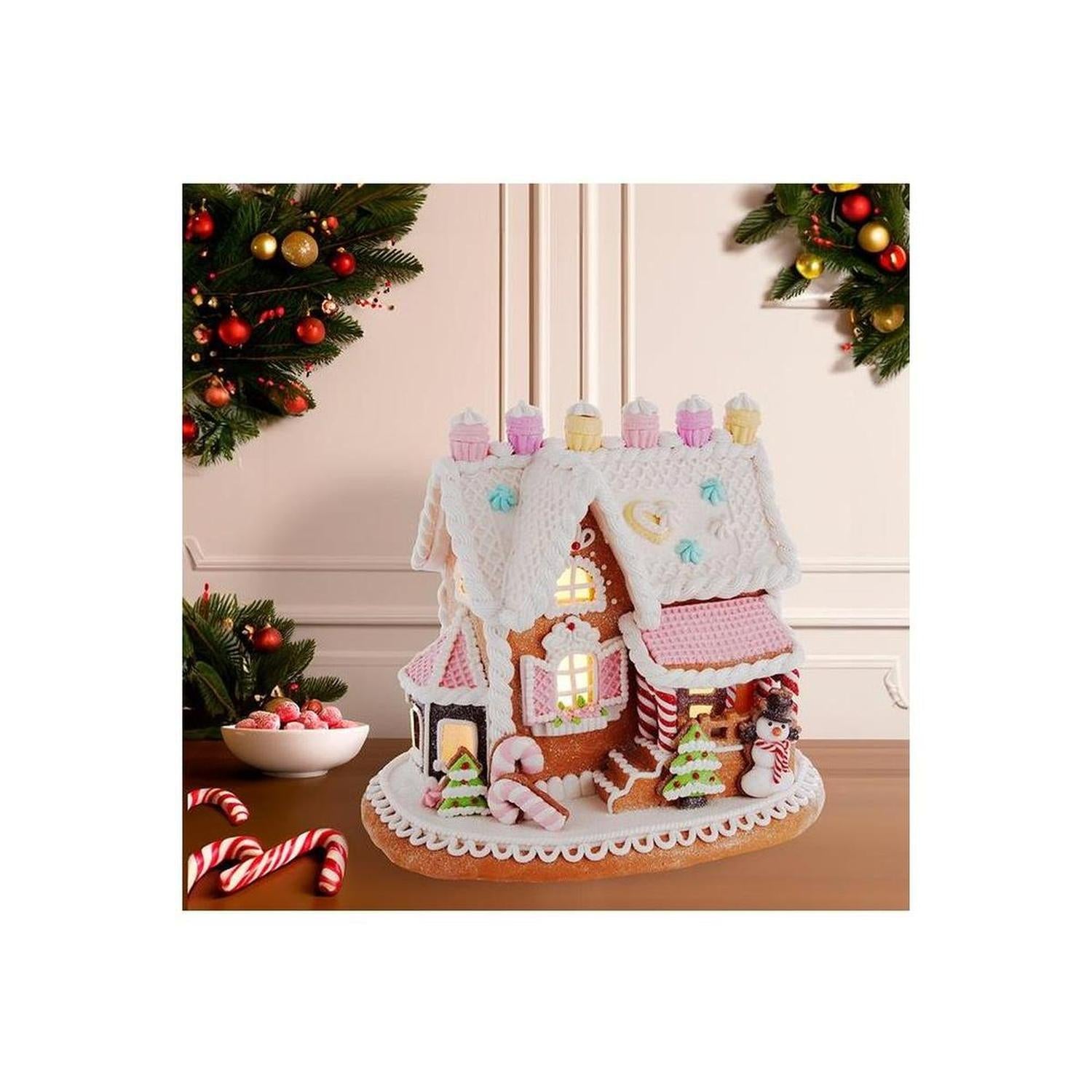 Battery-Operated LED Gingerbread Cake House 9"