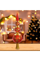 Shop For Bellissimo Glass Red and Gold Finial Treetop 15.75"