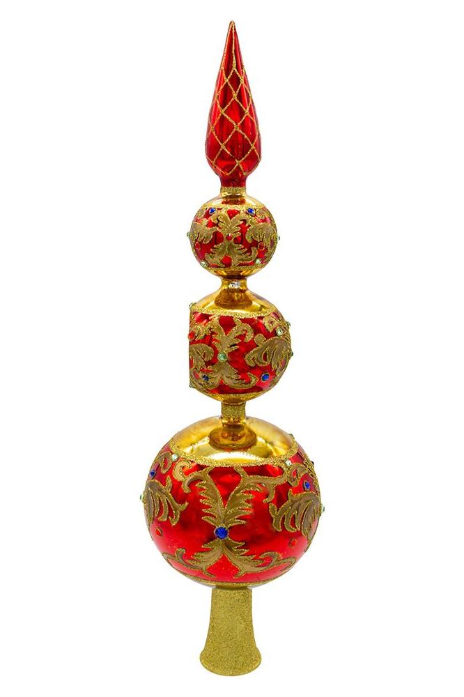 Shop For Bellissimo Glass Red and Gold Finial Treetop 15.75"