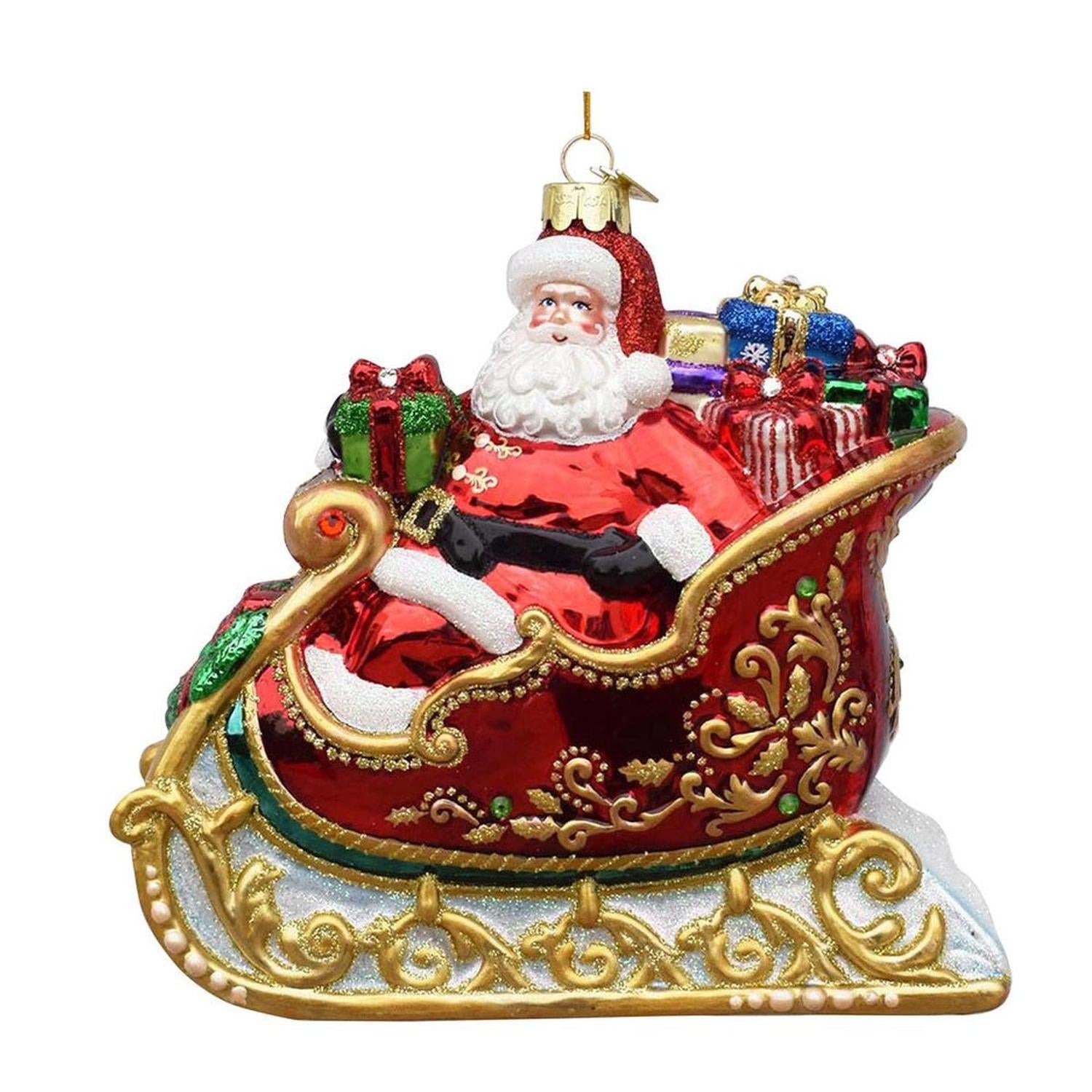 Bellissimo Glass Santa in Sleigh Ornament