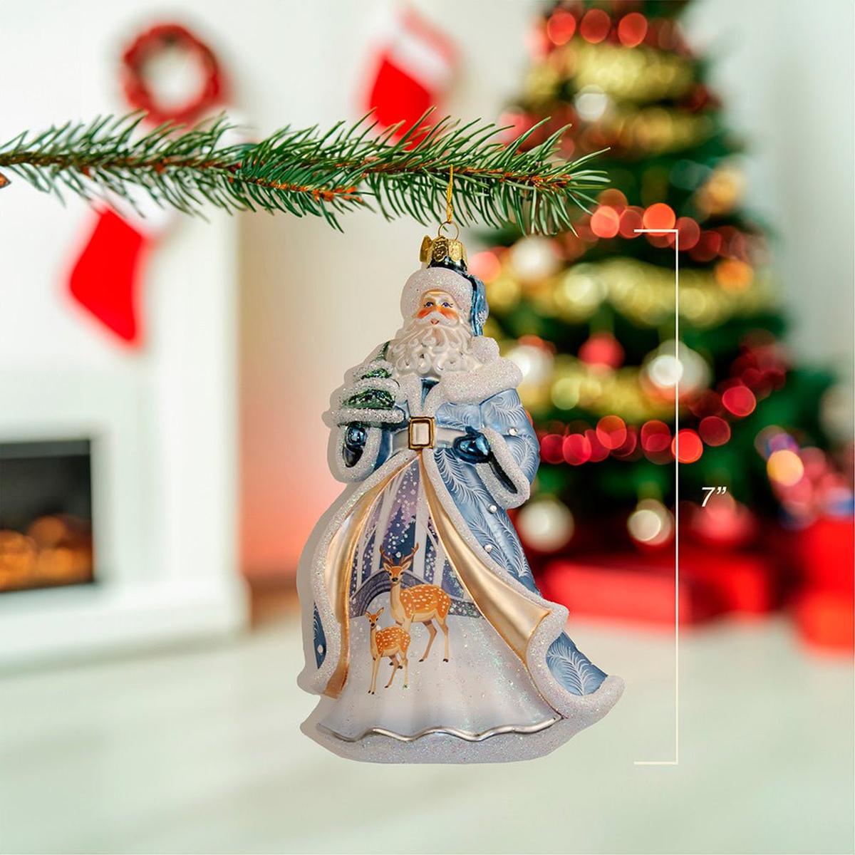 Shop For Bellissimo Glass Santa With Tree & Scene Ornament