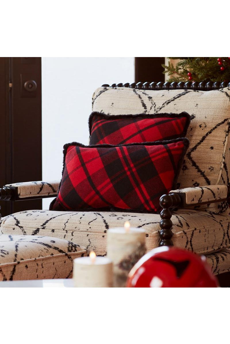 Shop For Black and Red Plaid Throw Pillow with Fringe (Set of 2) 83782DS