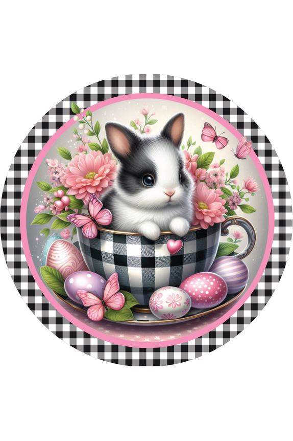 Shop For Black Check Easter Spring Bunny Teacup Sign