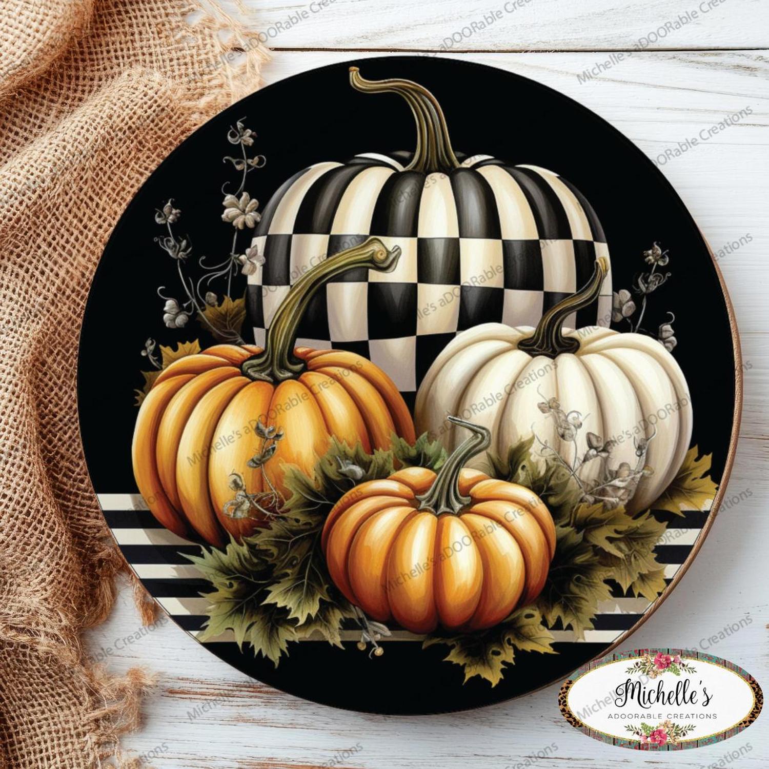 Shop For Black Checked Pumpkin Round Sign