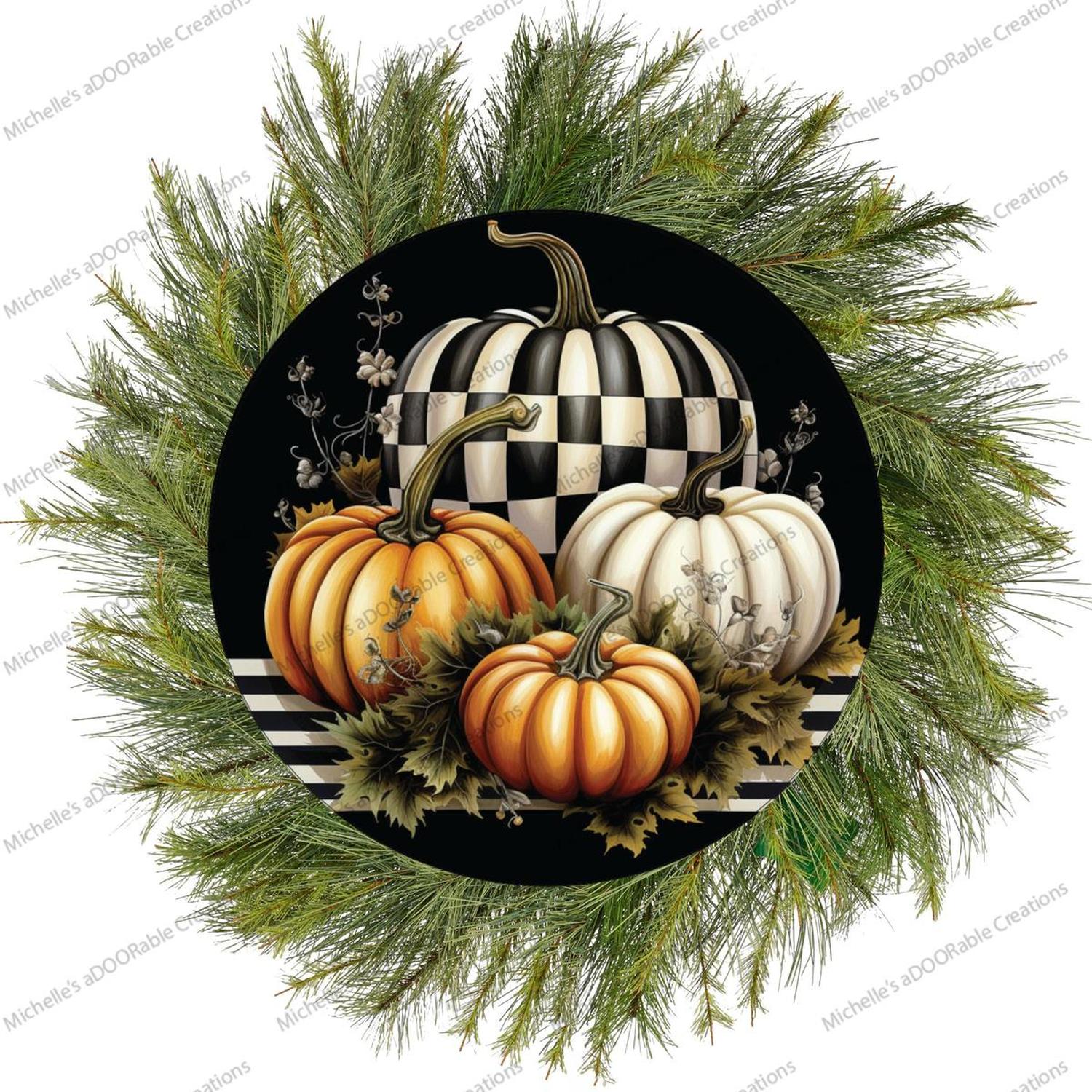 Black Checked Pumpkin Round Sign