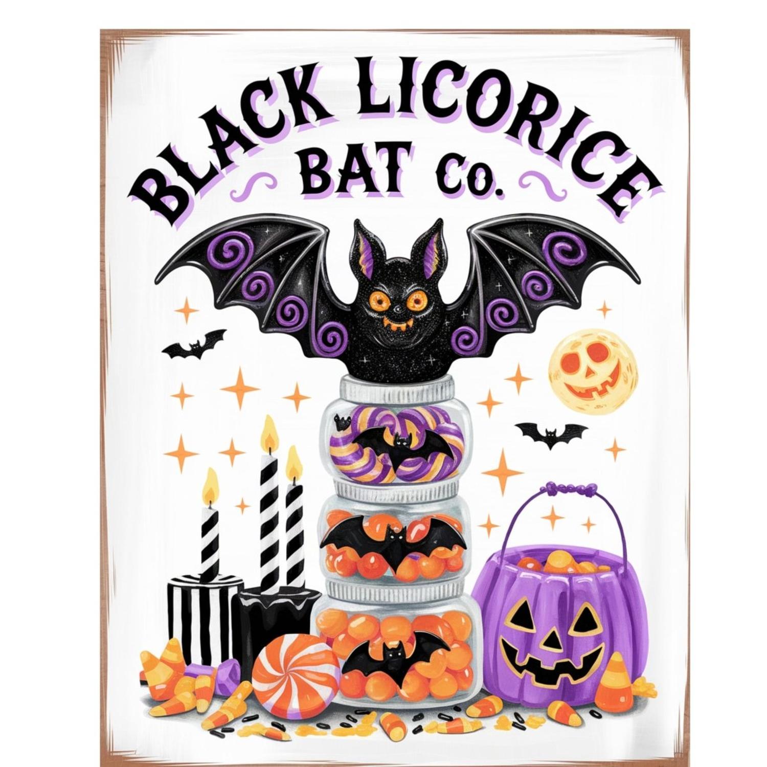 Black Licorice Bat Co Halloween Sign