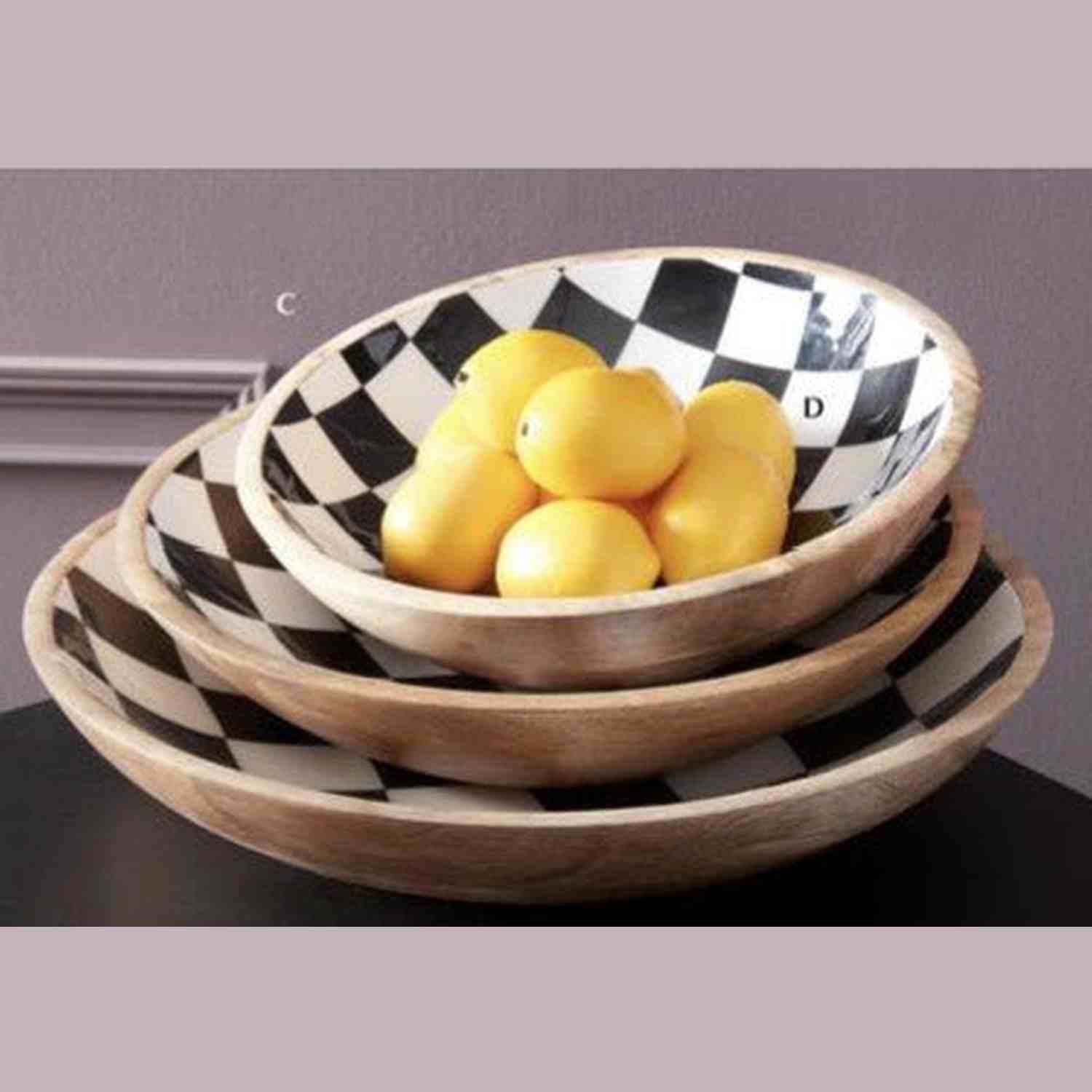 Shop For Black & White Check Enameled Wood Nesting Bowls (Set of 3)