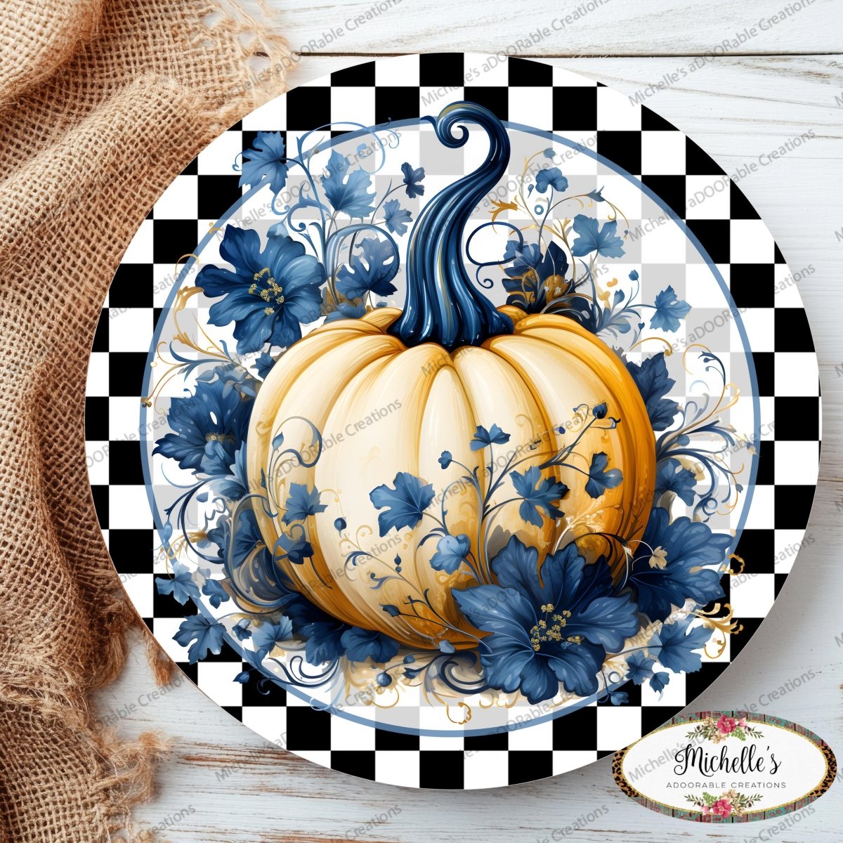 Shop For Blue Chinoiserie Floral Pumpkin Round Sign
