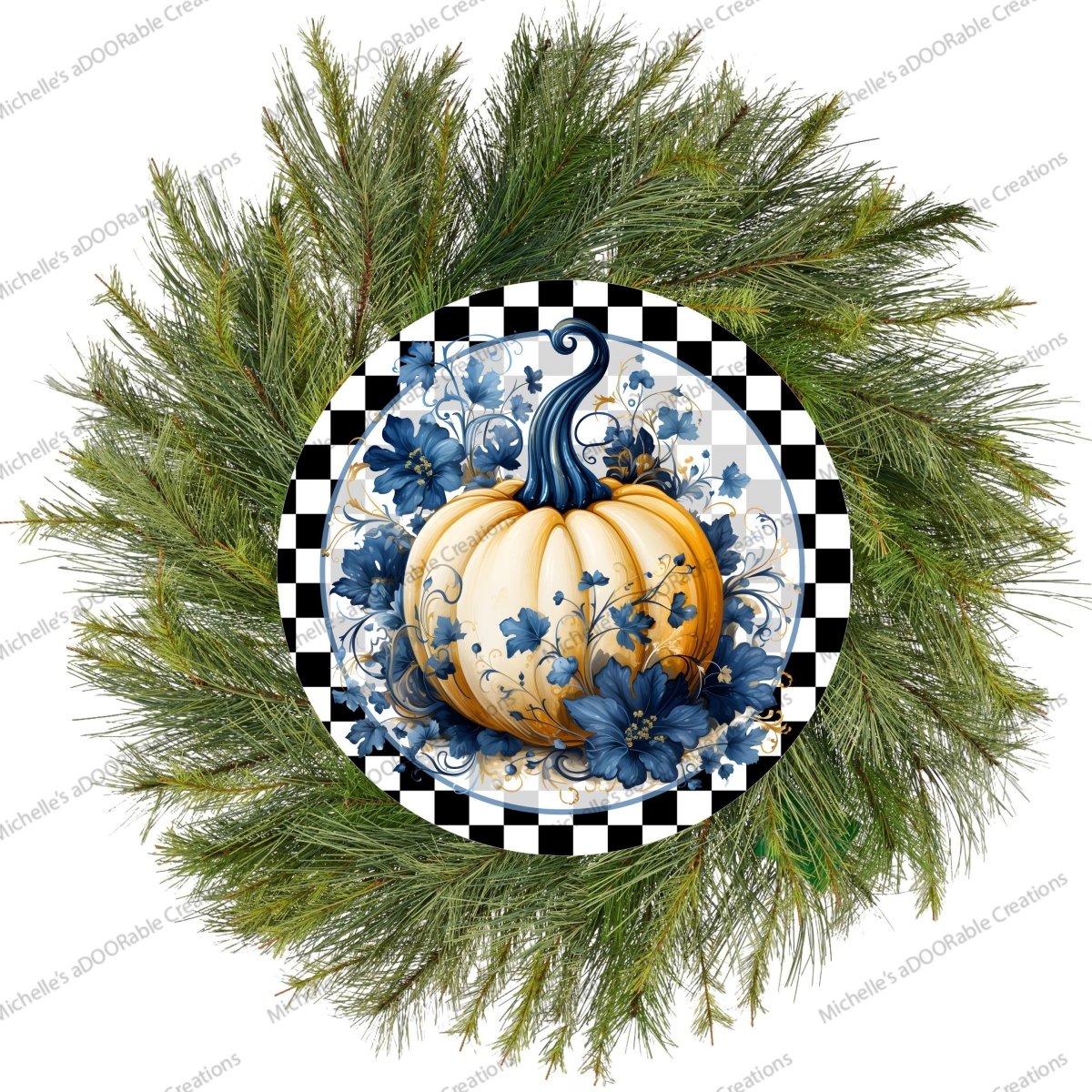 Shop For Blue Chinoiserie Floral Pumpkin Round Sign