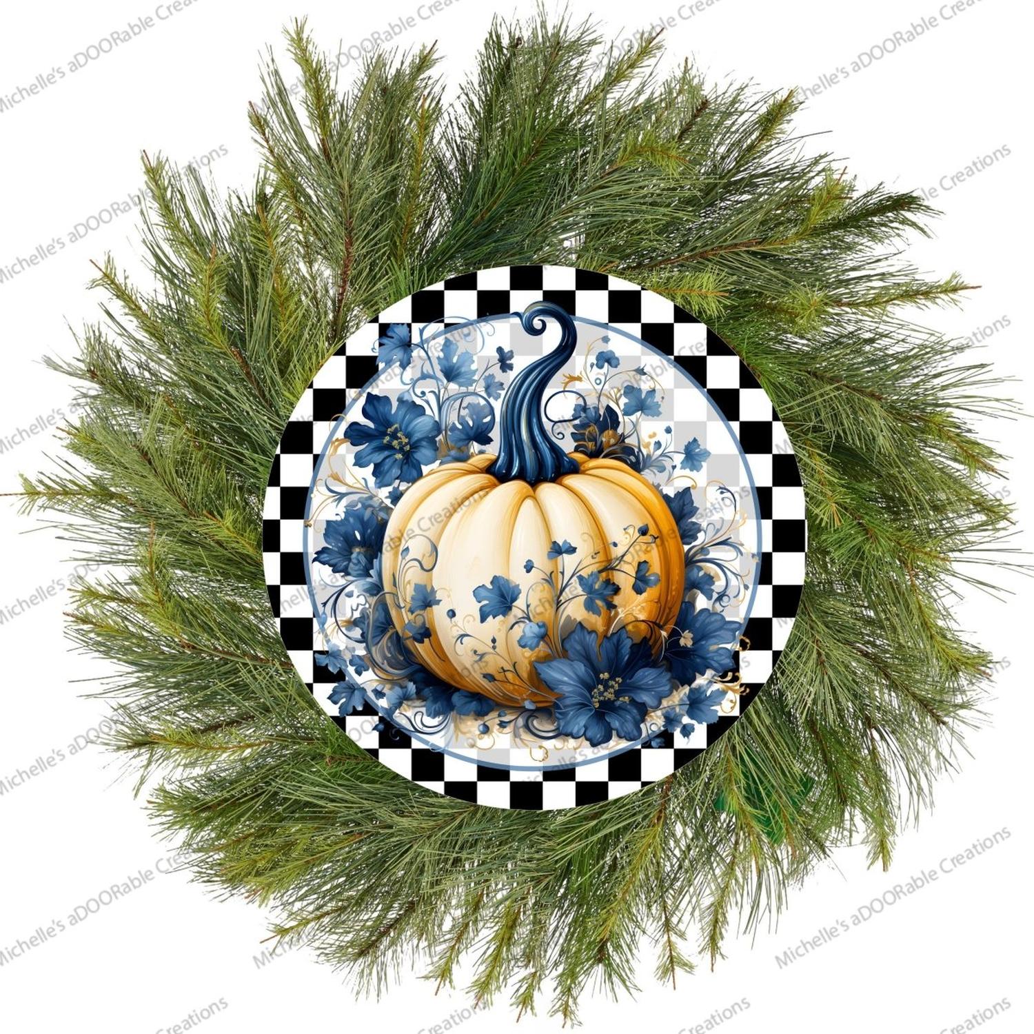 Shop For Blue Chinoiserie Floral Pumpkin Round Sign