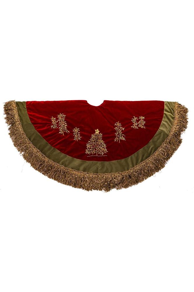 Shop For Burgundy Velvet Ribbon Tree Skirt With Green Tassel Border