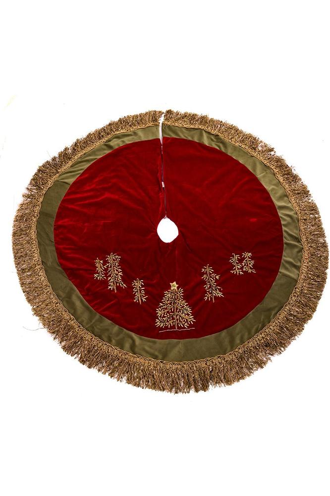 Shop For Burgundy Velvet Ribbon Tree Skirt With Green Tassel Border