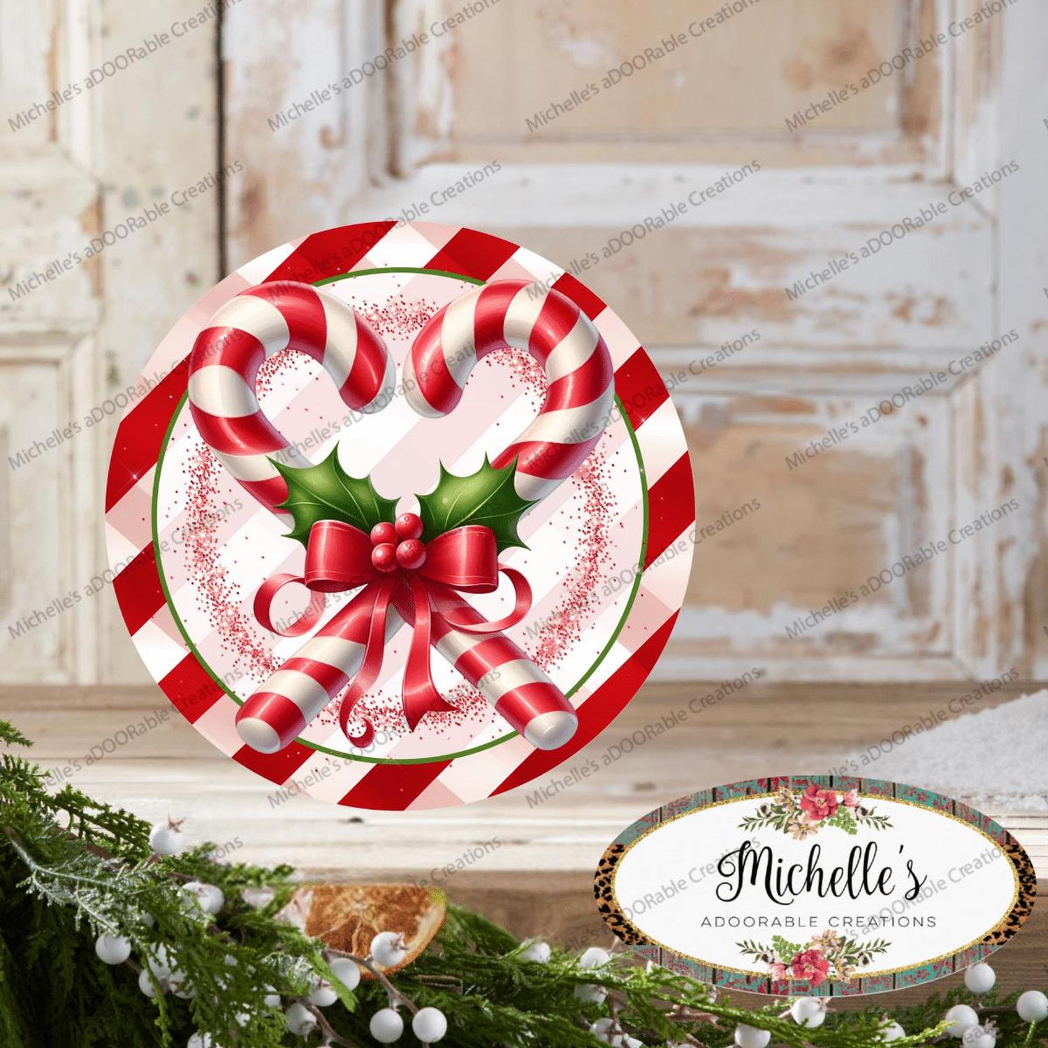 Candy Cane Heart Round Sign