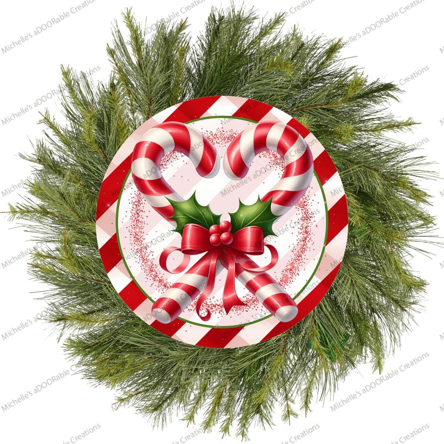 Candy Cane Heart Round Sign