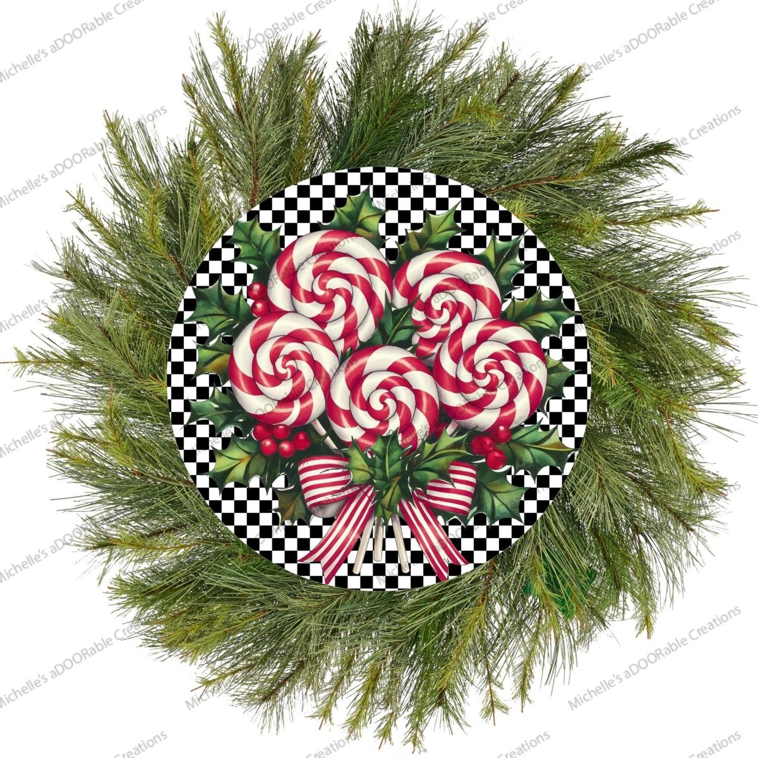 Candy Cane Peppermint Black White Sign