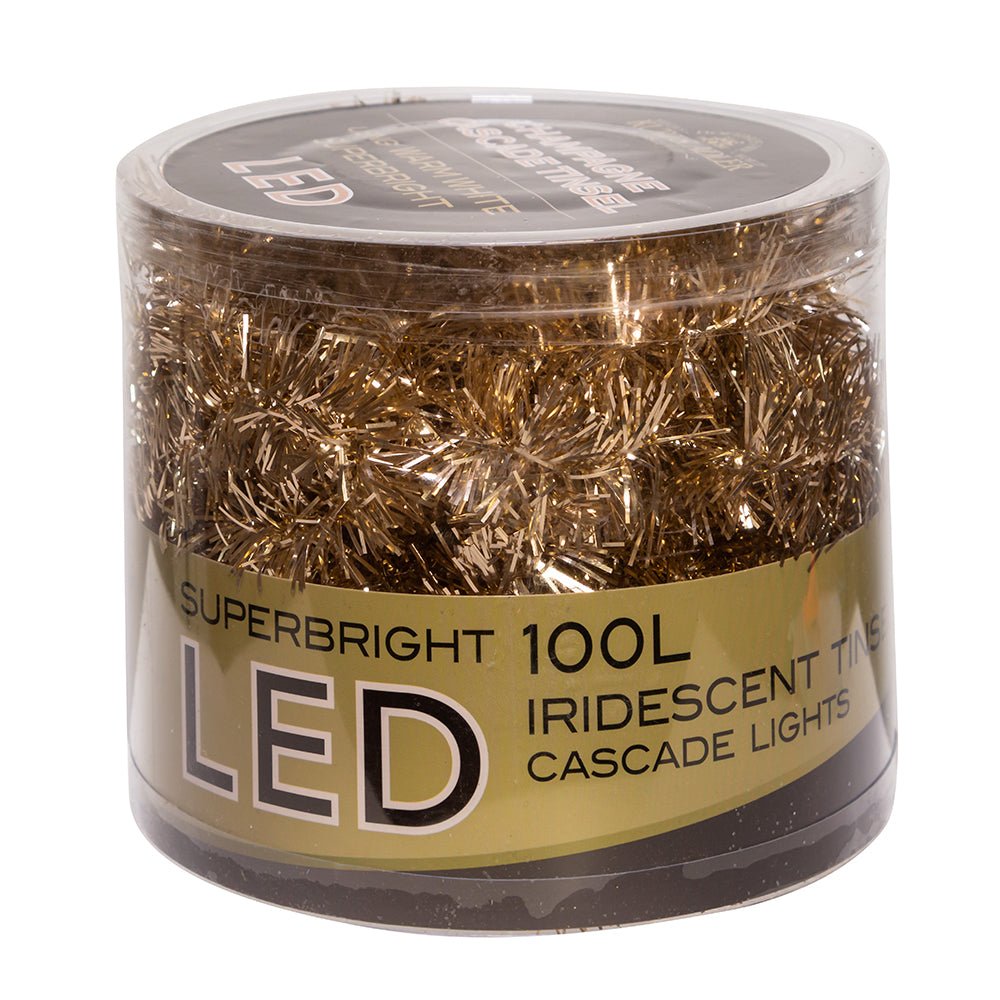 Shop For Champagne Iridescent Tinsel LED Cascade Light 6.5' at Michelle's aDOORable Creations