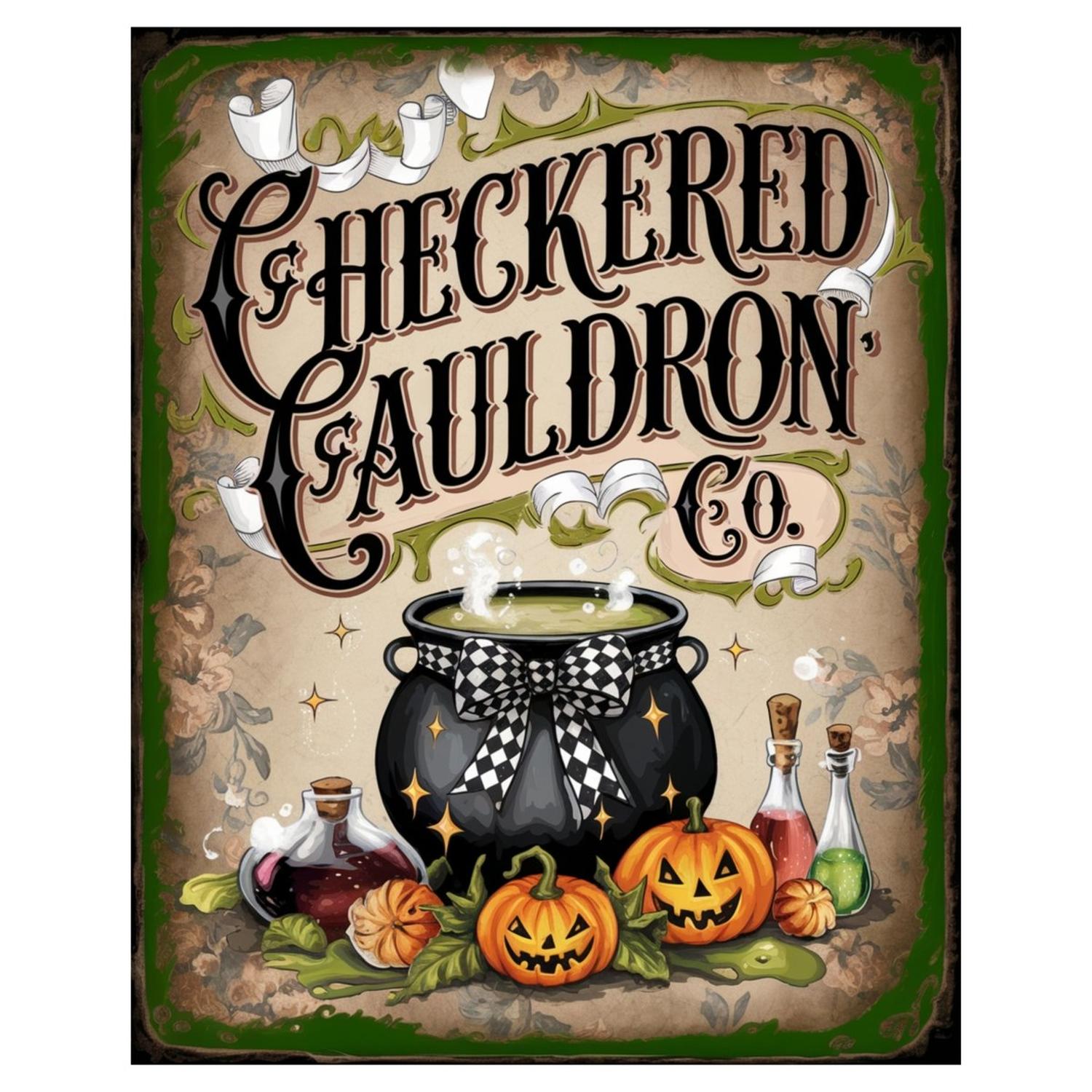 Checkered Cauldron Co Halloween Sign