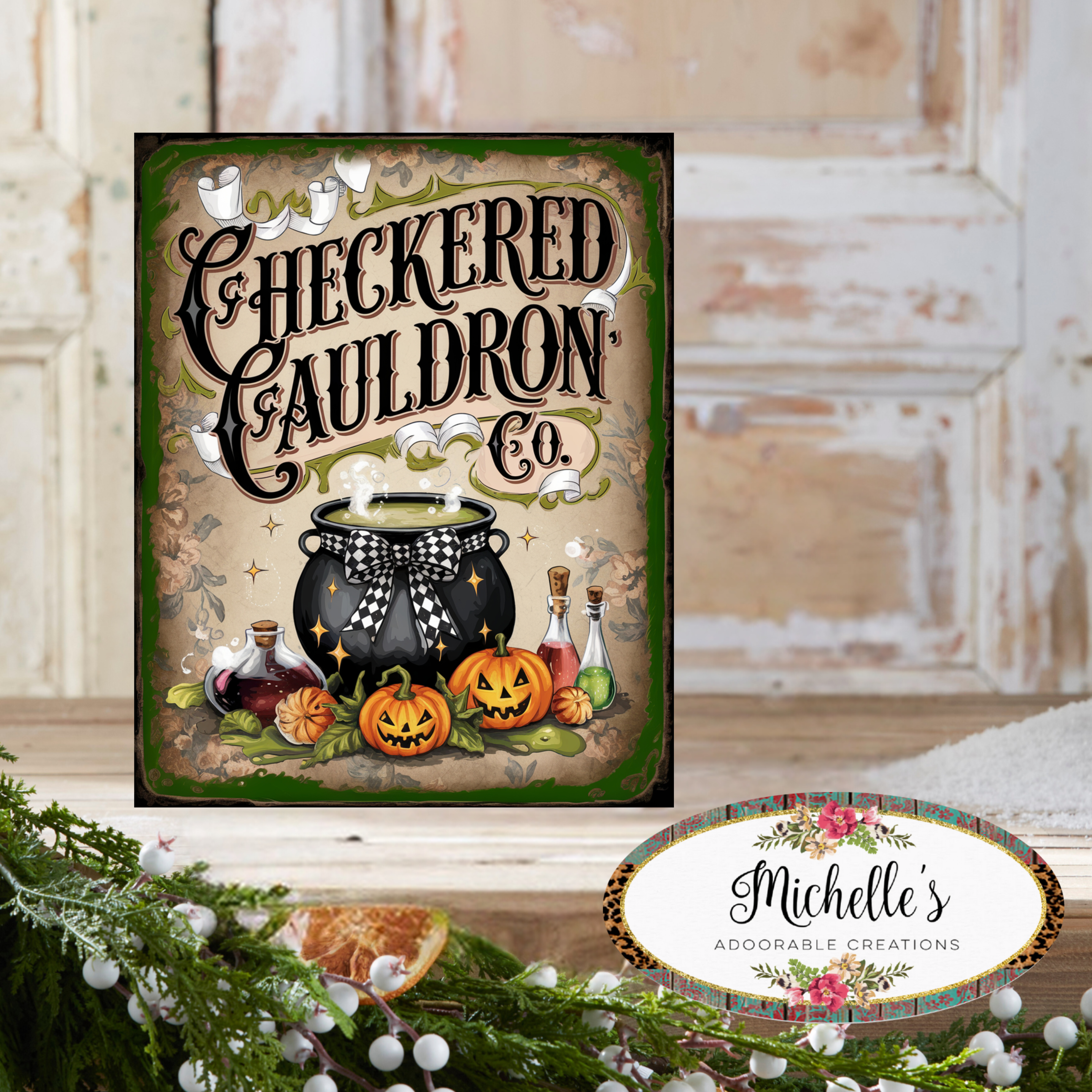 Shop For Checkered Cauldron Co Halloween Sign