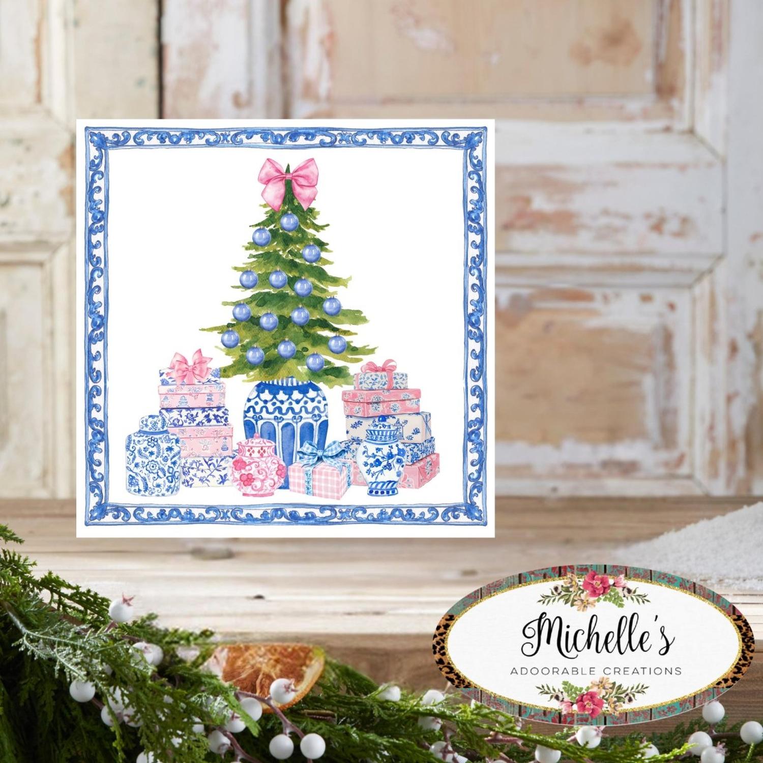 Chinoiserie Topiary Christmas Tree Sign