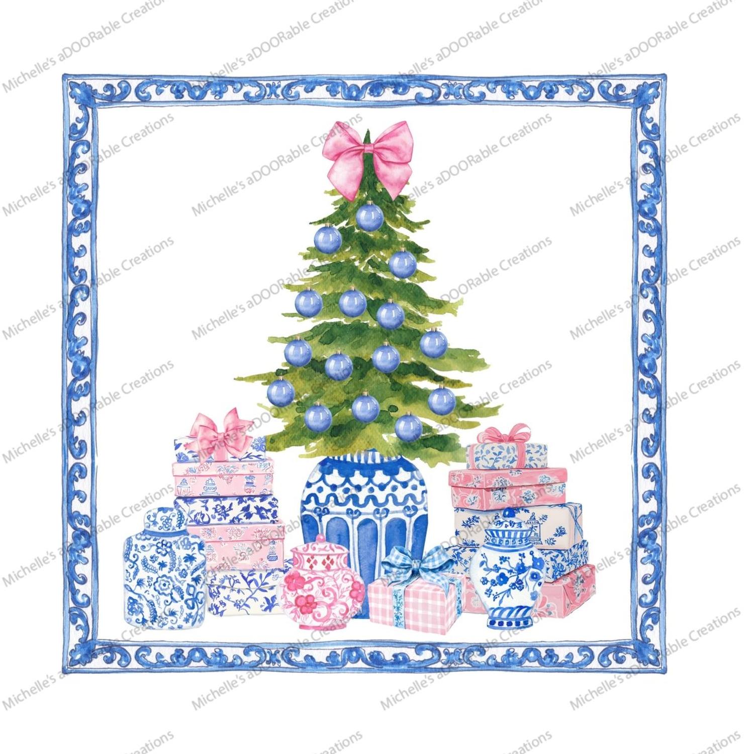 Chinoiserie Topiary Christmas Tree Sign