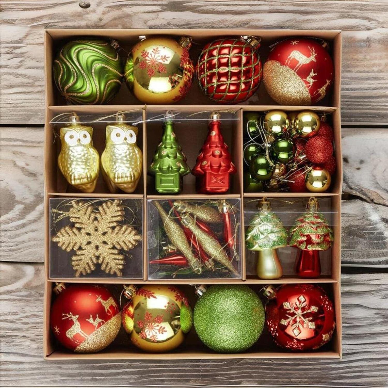 Super Large Enchanted Christmas Forest Ornament Bundle, Set of 80 Glittered Baubles, Snowflakes, Colored Icicles and Trees