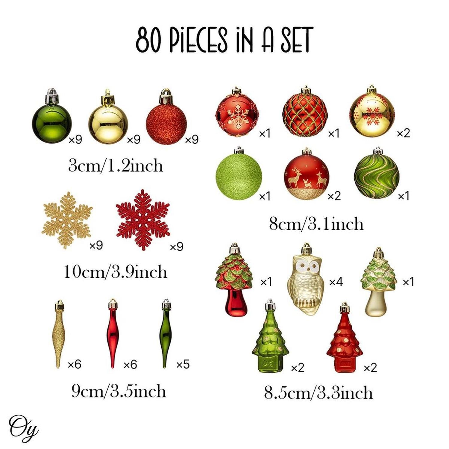 Super Large Enchanted Christmas Forest Ornament Bundle, Set of 80 Glittered Baubles, Snowflakes, Colored Icicles and Trees