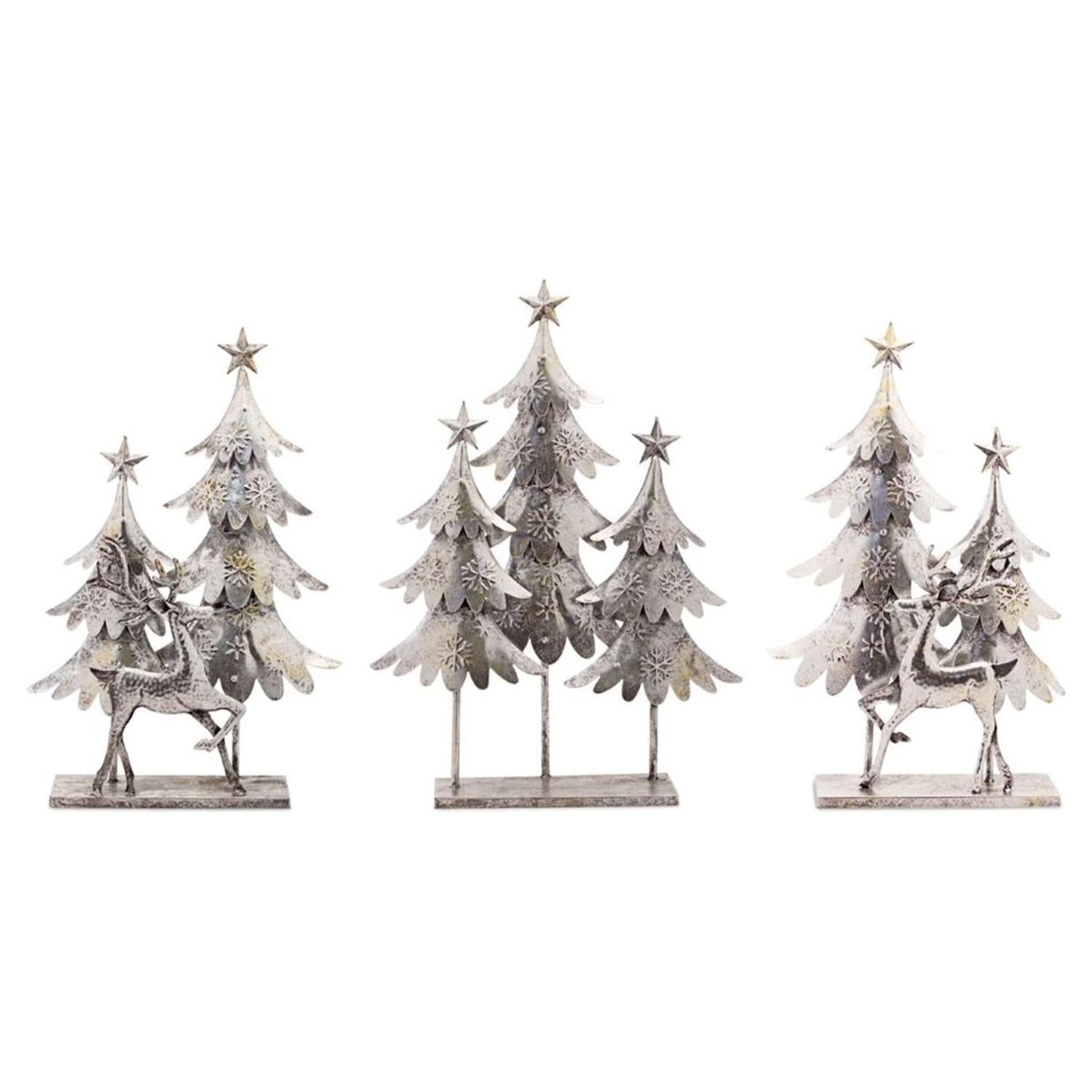 Christmas Tree and Deer Tabletop Decors, Set of 3, Metal