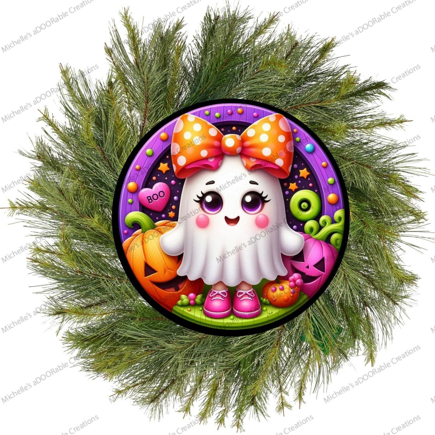 Shop For Colorful Cute Halloween Ghost Round Sign